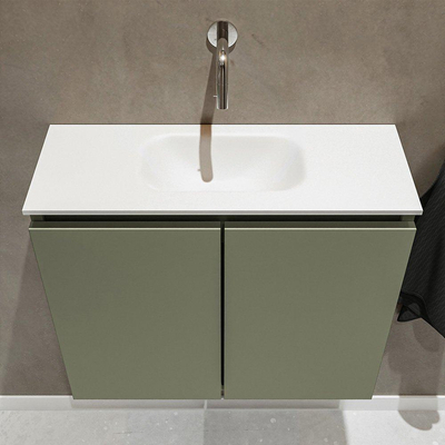 MONDIAZ TURE Kit lave-mains - 60x23x50cm - 0 trou de robinet - 2 portes - armée mate - Lavabo centré - Solid Surface Blanc