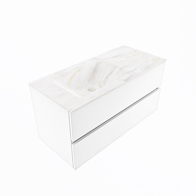 Mondiaz VICA-DLUX ensemble de meuble de salle de bain - 100cm - meuble sous-vasque talc - 2 tiroirs - lavabo encastré cloud gauche - sans trous de robinet - version haute de 60cm - ostra