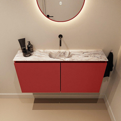 MONDIAZ TURE-DLUX Meuble toilette - 100cm - Fire - EDEN - vasque Glace - position centrale - sans trou de robinet
