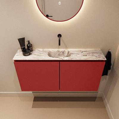 MONDIAZ TURE-DLUX Meuble WC 100cm Fire. EDEN lavabo Glace position milieu. Sans trou de robinet.