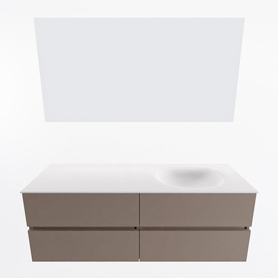 Mondiaz VICA ensemble de meuble de salle de bain - 140cm - meuble sous-vasque fumée - 4 tiroirs - lavabo lune droite - 1 trou de robinet - couleur talc - miroir LED - version XL 60cm haut