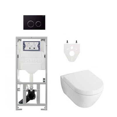 Villeroy & Boch Subway 2.0 DirectFlush Toiletset geberit reservoir - softclose bedieningsplaat sigma20 - zwart (glans wit)