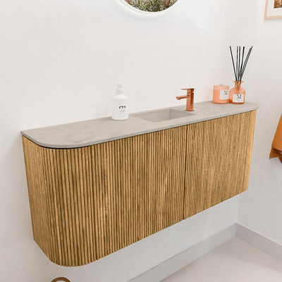Mondiaz JOYA-DLUX 103.2cm toiletmeubel - ronding links en rechts kleur Oak - Wastafel FAYE positie Midden 1 kraangat kleur Opalo.