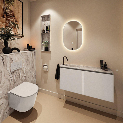 MONDIAZ TURE-DLUX Meuble toilette - 100cm - Linen - EDEN - vasque Glace - position gauche - 1 trou de robinet