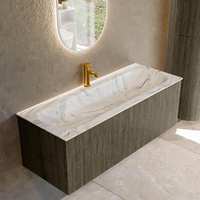 Mondiaz KURVE-DLUX Ensemble de meubles de salle de bains - 120x46x40cm - 1 tiroir - vasque solid surface - milieu - 1 trou de robinet - Shadow