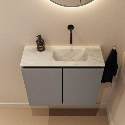 MONDIAZ TURE-DLUX Meuble toilette - 60cm - Smoke - EDEN - vasque Ostra - position droite - sans trou de robinet