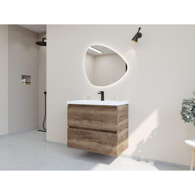 HR badmeubelen Infinity XXL 3D Ensemble meuble de salle de bains - 80 cm - 1 lavabo en céramique djazz blanc - 1 trou de robinet - 2 tiroirs - charleston