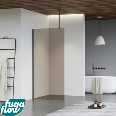 FugaFlow Eccelente Vetro douche à l'italienne salle de bain - 100x200cm - verre fumé - bras plafond - gunmetal
