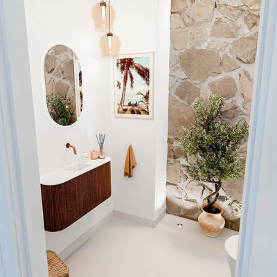 Mondiaz JOYA 83.2cm toiletmeubel - ronding links en rechts kleur Ruby - Wastafel FAYE positie Midden Zonder kraangat kleur Talc.