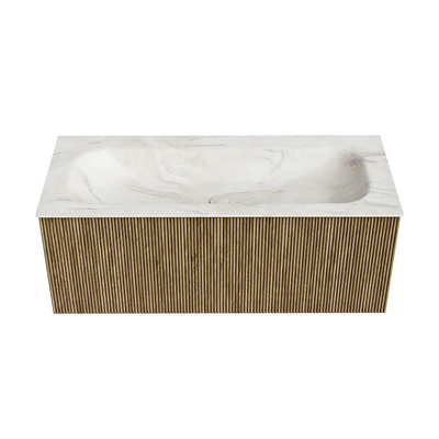 Mondiaz KURVE-DLUX Ensemble meuble de salle de bains - 110x46x40cm - 1 tiroir - vasque solid surface - au centre - 1 trou de robinet - Dusk