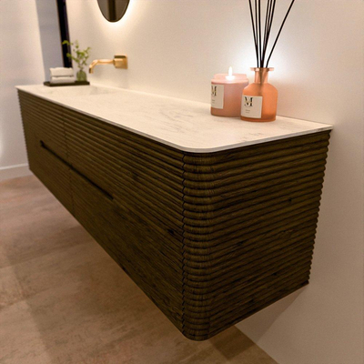 Mondiaz CIRO-DLUX Meuble de salle de bains - 180x45x50cm - Plan-vasque solid surface Opalo - 1 vasque à gauche - sans trous de robinetterie - 4 tiroirs - Shadow