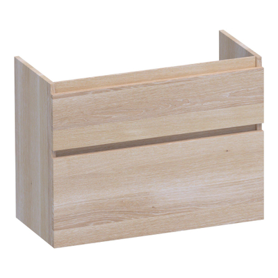 BRAUER Delight meuble sous-lavabo peu profond - 80x39x60cm - 2 tiroirs softclose - sans poignées - 1 découpe pour siphon - chêne massif - chêne à lamelles blanc