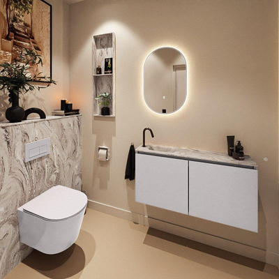 MONDIAZ TURE-DLUX Meuble de toilettes 100 cm Cale. Lavabo EDEN Glace position à gauche. Avec 1 trou de robinet.