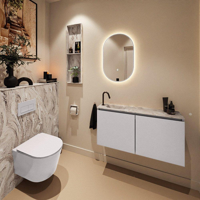 MONDIAZ TURE-DLUX Meuble toilette - 100cm - Cale - EDEN - vasque Glace - position gauche - 1 trou de robinet