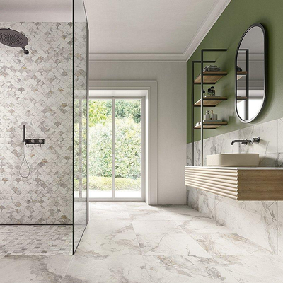 Terravito Bezino carreau mural - 30x30cm - 10mm - Écaille de poisson - Aspect marbre - Blanc mat