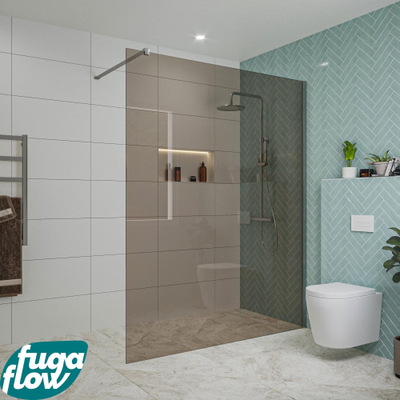 FugaFlow Eccelente Vetro douche à l'italienne salle de bain - 160x200cm - verre fumé - bras mural - chrome