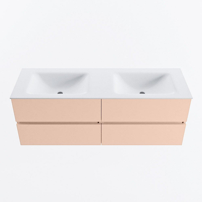 MONDIAZ VICA Badkamermeubelset - 140cm - onderkast rosee - 4 lades - wastafel cloud dubbel - 2 kraangaten - 60cm hoge versie - talc
