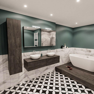 ENSEMBLE DE MEUBLE MONDIAZ LUSH - 150 cm - 2 tiroirs - lavabo BARCO - 2 lavabos - 2 trous de robinet - marron foncé