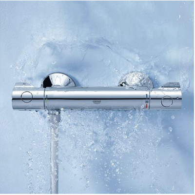 GROHE Grohtherm 800 Set de confort Mitigeur de douche thermostatique avec raccords entraxe=15cm avec barre de douche New Tempesta 60cm chrome/blanc