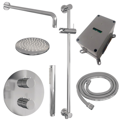 BRAUER Chrome Edition ensemble de douche pluie encastré – douche de tête Ø 20 cm – bras mural courbé 39.9 cm – douchette bâton – 3 voies