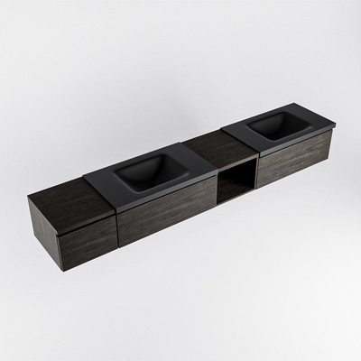 MONDIAZ BUKLA 240cm badmeubel met open module 40 rechts kleur Dark Brown met 3 lades. Wastafel CLOUD dubbel 0 kraangaten kleur Urban.