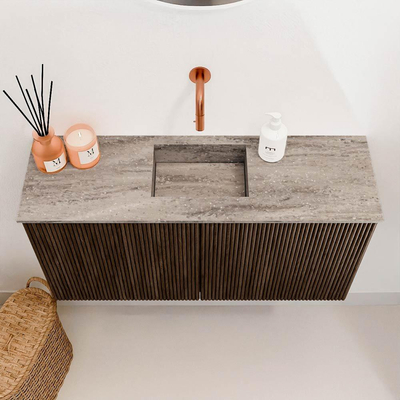 Mondiaz JOYA-DLUX Meuble de salle de bains 80cm - couleur Walnut - Vasque FAYE position Milieu Sans trou de robinet couleur Oza