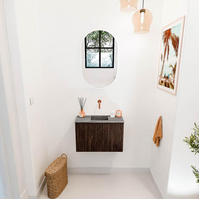 Mondiaz JOYA-DLUX 60cm meuble de salle de bains - couleur Walnut - Vasque FAYE position Milieu Sans trou de robinet couleur Sombra.