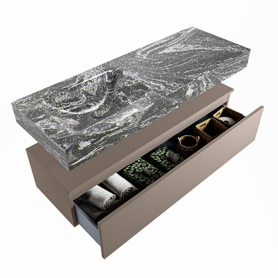Mondiaz ALAN-DLUX Ensemble de meuble - 130cm - meuble Smoke mat - 1 tiroir - Lavabo Cloud Lava suspendu - vasque Gauche - 1 trou de robinet