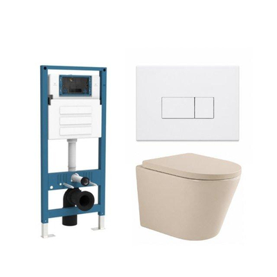 QeramiQ Dely Ensemble WC - réservoir encastré Qeramiq Flush - abattant 35mm - plaque de commande blanche brillante en plastique - boutons rectangulaires - beige