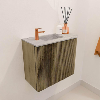 Mondiaz JOYA-DLUX Meuble de toilette 51,6cm - arrondi droit couleur Dusk - Vasque FAYE position Gauche 1 trou de robinet couleur Glace.