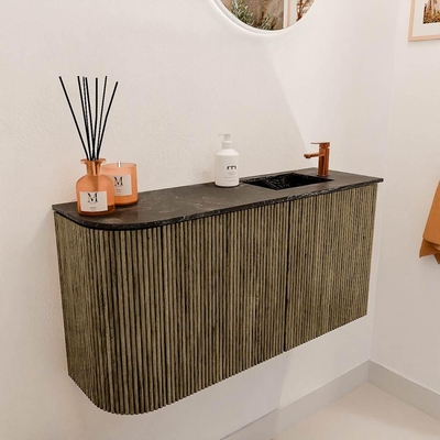 Mondiaz JOYA-DLUX 81.6cm toiletmeubel - ronding links kleur Dusk - Wastafel FAYE positie Rechts 1 kraangat kleur Lava.