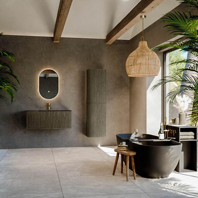 Mondiaz KURVE-DLUX Ensemble de meuble de salle de bains - 100x46x40cm - 1 tiroir - vasque solid surface - central - 1 trou de robinet - Shadow