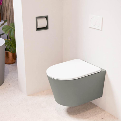 Mondiaz LAVIE hangtoilet – spoelrandloos – 36 x 53 cm – met softclose zitting – Smoke (lichtbruin), zitting Talc (wit)