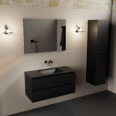 Mondiaz AIVY Ensemble de meuble - 100x45x50cm - 0 trous de robinet - 1 vasque Urban Solid surface - Centre - 2 tiroirs - avec miroir - MDF Urban