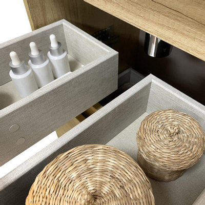 Xellanz Mini meuble bas avec 2 tiroirs noir mat et lavabo céramique blanc brillant 45 cm incluant miroir