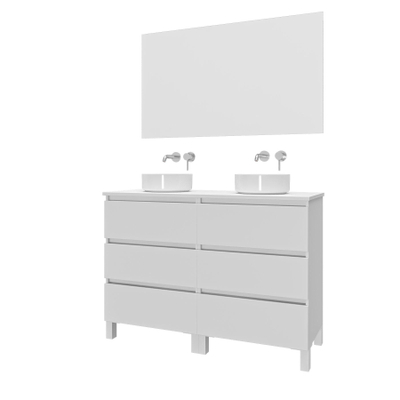 Saniclass Chaci PLUS Ensemble meuble de salle de bains - 120x86x46cm - vasque à poser - plan de toilette - 6 tiroirs - miroir rectangulaire - blanc mat