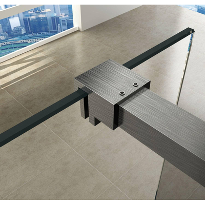 Wiesbaden Slim Douche à l'italienne 100x200cm verre nano 8mm partiellement verre fumé mat acier brossé