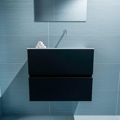 MONDIAZ ADA Meuble WC - 60x30x50cm - 0 trous de robinet - 2 tiroirs - urban mat - lavabo à droite - Solid surface - Blanc
