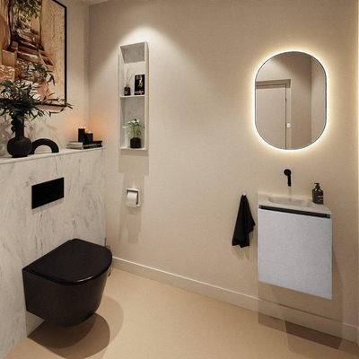 MONDIAZ TURE-DLUX Meuble toilette - 40cm - Plata - EDEN - vasque Opalo - position centrale - sans trou de robinet