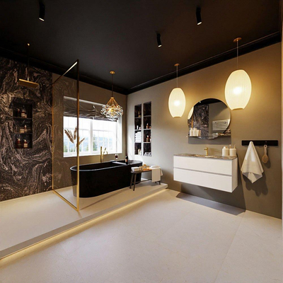 Mondiaz VICA-DLUX Ensemble meuble de salle de bains - 100cm - talc - 2 tiroirs - Lavabo encastré CLOUD - central - 1 trou de robinet - couleur Lava - version XL 60cm de hauteur