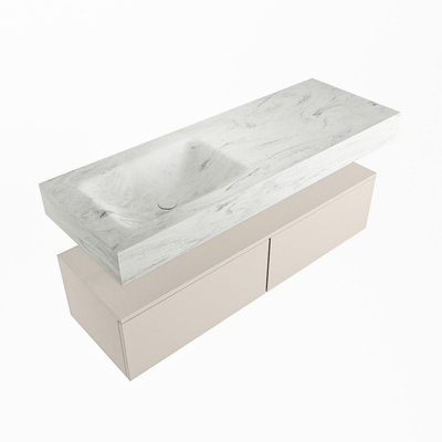 Mondiaz ALAN-DLUX Ensemble de meuble - 130cm - meuble Linen mat - 2 tiroirs - Lavabo Cloud Opalo suspendu - vasque Gauche - 1 trou de robinet