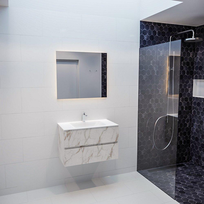 MONDIAZ VICA Badkamermeubelset - 80cm - 2 lades - wasbak Cloud midden - 1 kraangat - solid surface carrara marmer
