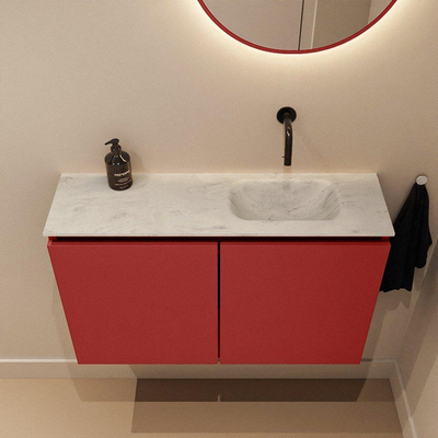 MONDIAZ TURE-DLUX Meuble toilette - 80cm - Fire - EDEN - vasque Opalo - position droite - sans trou de robinet