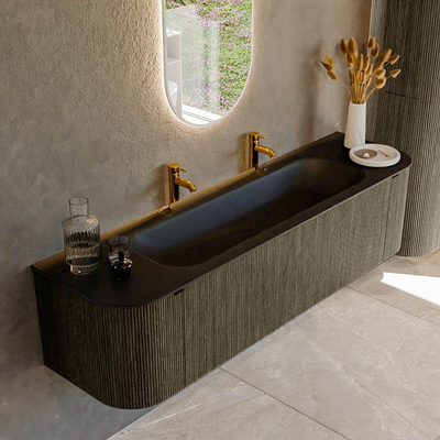 Mondiaz KURVE Badkamermeubelset - 170x46x40cm - 1 lade - 2 deuren - wastafel solid surface - midden - 2 kraangaten - Shadow