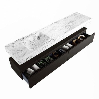 Mondiaz ALAN-DLUX Ensemble de meuble - 200cm - meuble Urban mat - 2 tiroirs - Lavabo Cloud Glace suspendu - vasque Gauche - 1 trou de robinet