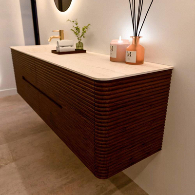 Mondiaz CIRO-DLUX Meuble de salle de bains - 170x45x50cm - Plan-vasque solid surface Meli - 1 vasque à gauche - 1 trou de robinet - 4 tiroirs - Ruby