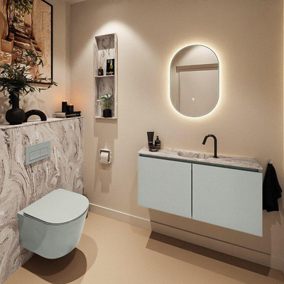 MONDIAZ TURE-DLUX Meuble toilette - 100cm - Greey - EDEN - vasque Glace - position centrale - 1 trou de robinet