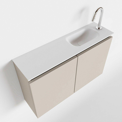 Mondiaz TURE Meuble lave-mains 80x23x50cm 1 trou de robinet 2 portes Linen mat Lavabo Eden Droite Solid Surface Blanc