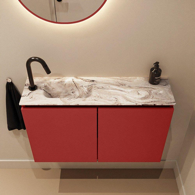 MONDIAZ TURE-DLUX Meuble de toilette 80cm Fire. EDEN lavabo Glace position à gauche. Avec 1 trou de robinet.