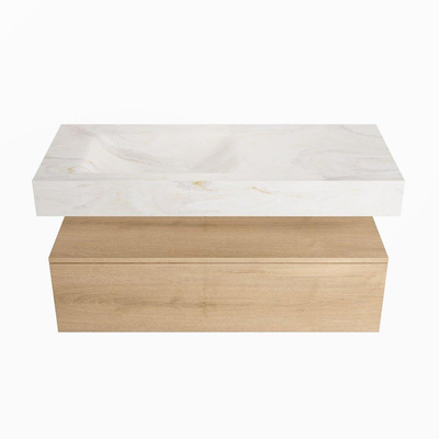 MONDIAZ ALAN - DLUX Badkamermeubelset - 110cm - onderkast - Washed Oak - 1 lade - vrijhangende wastafel - wasbak links - 0 kraangaten - Ostra